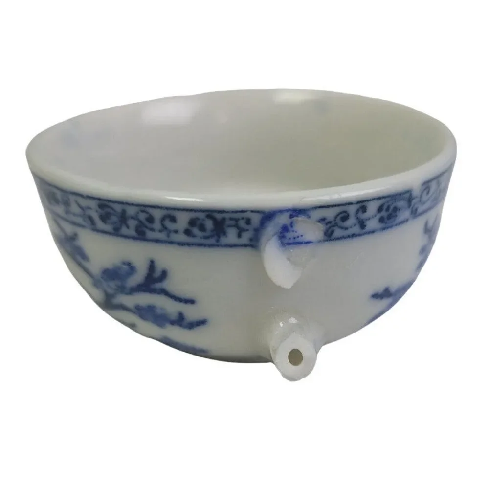 Vintage Mini Ceramic Doll Teapot Teacup Plates Cups Blue Floral Set